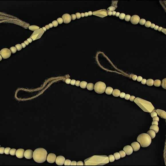 Bohemian Style Wooden Bead and Jute Rope Tassel Hanging Garland Boho - Picture 5 of 5